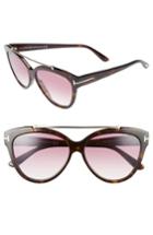 Women's Tom Ford Livia 58mm Gradient Butterfly Sunglasses - Havana/ Rose Gold/ Purple