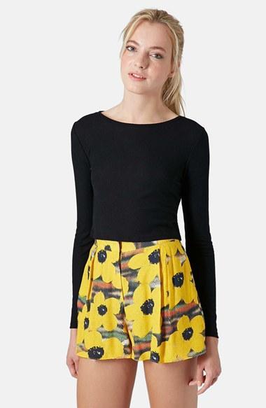 Topshop Long Sleeve Crop Top Black