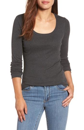 Women's Caslon 'melody' Long Sleeve Scoop Neck Tee - Grey