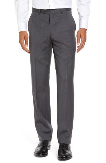 Men's Nordstrom Flat Front Check Wool Trousers - Grey