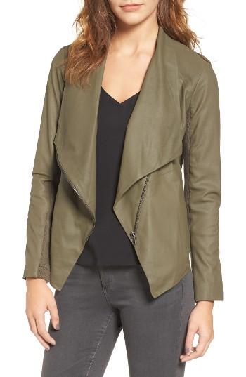 Women's Bb Dakota 'kenrick' Drape Neck Leather Jacket - Green