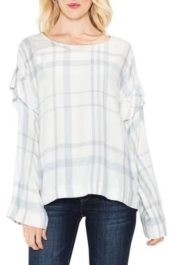 Women's Two By Vince Camuto Bell Sleeve Ruffle Space Dye Top - White
