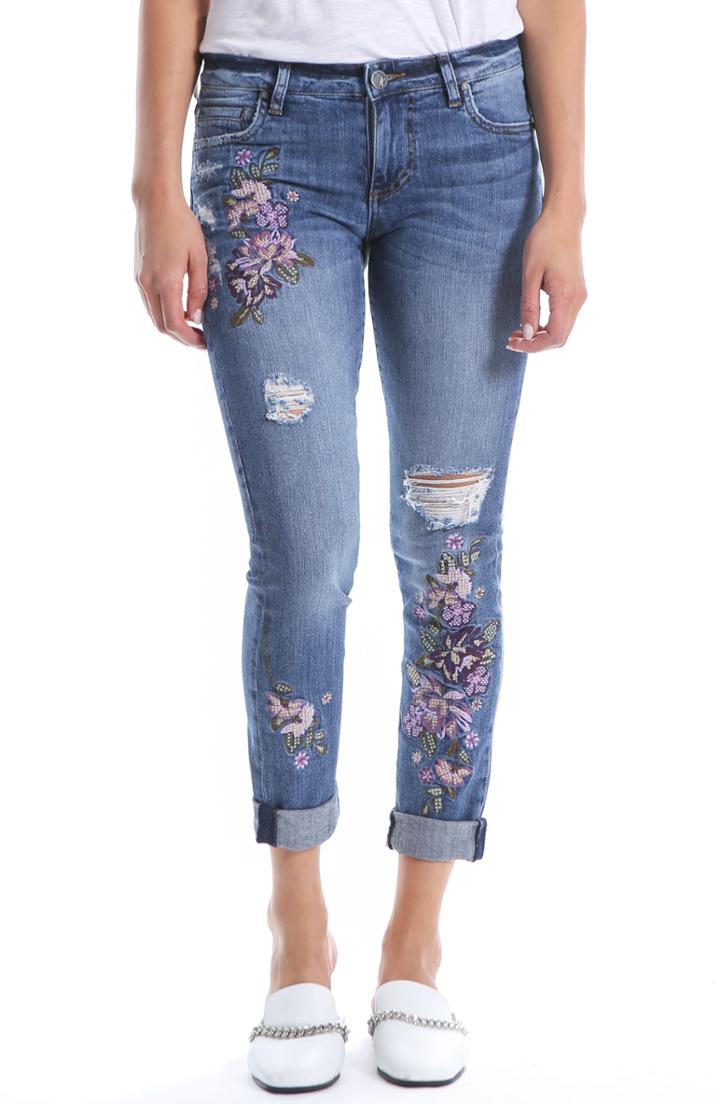 Women's Kut From The Kloth Catherine Floral Boyfriend Jeans - Blue