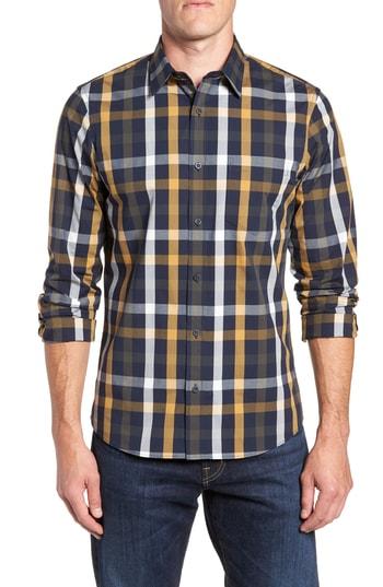 Men's Nordstrom Men's Shop Slim Fit Tech-smart Grid Sport Shirt - Blue