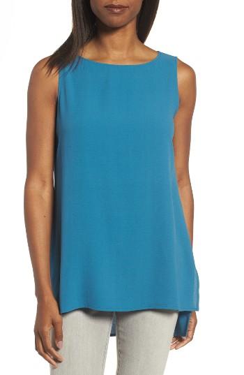 Women's Eileen Fisher Long Bateau Neck Silk Shell - Blue/green