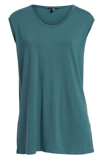 Women's Eileen Fisher U-neck Stretch Jersey Tunic - Blue/green