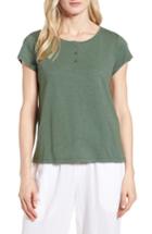 Women's Eileen Fisher Henley Organic Cotton Tee, Size - Green