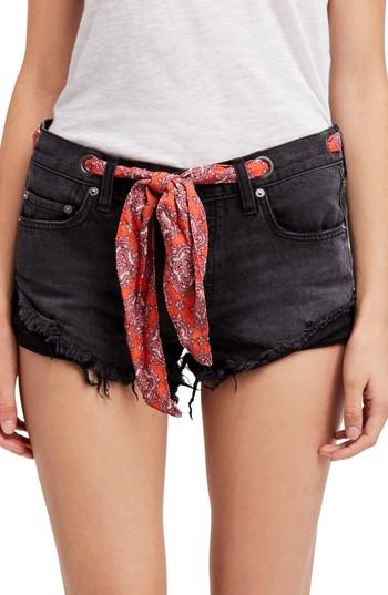 Women's Free People Sashed & Relaxed Cutoff Denim Shorts - Black