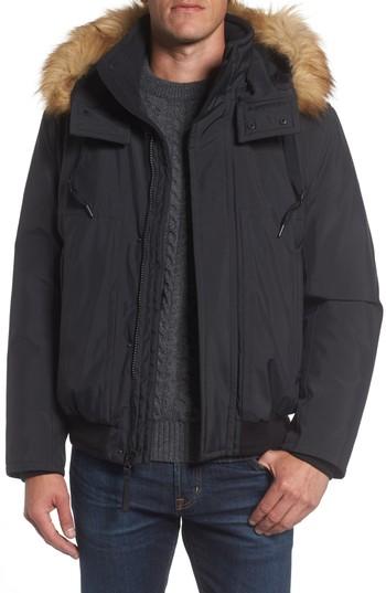 Men's Marc New York Insulated Bomber Jacket With Faux Fur Trim, Size - Black