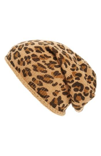 Women's Bp. Leopard Print Slouchy Beanie - Brown