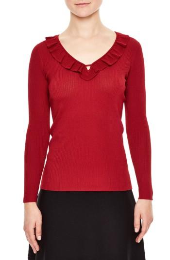 Women's Sandro Ruffle Trim V-neck Sweater - Red