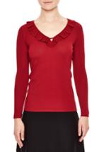 Women's Sandro Ruffle Trim V-neck Sweater - Red