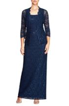 Women's Alex Evenings Lace Column Gown With Jacket - Blue