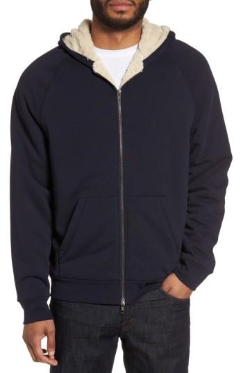 Men's Vince Faux Shearling Zip Hoodie - Blue
