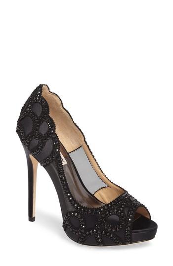 Women's Badgley Mischka Witney Embellished Peep Toe Pump .5 M - Black