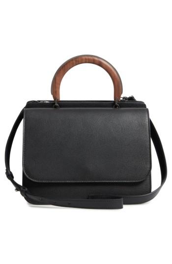 Max Mara New Venzia Wood Top Handle Leather Satchel - Black
