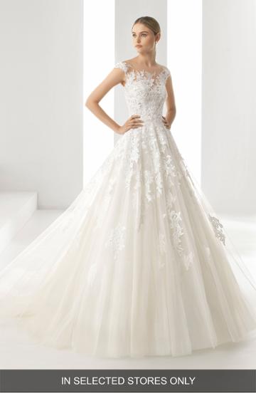 Women's Rosa Clara Denis Illusion Lace & Tulle Gown, Size - Ivory