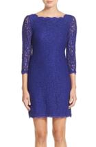Petite Women's Adrianna Papell Lace Overlay Sheath Dress P - Blue