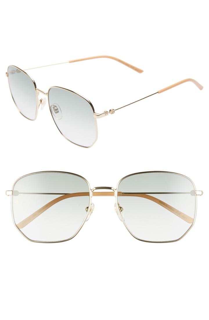 Men's Gucci 56mm Pilot Sunglasses - Gold/ Green