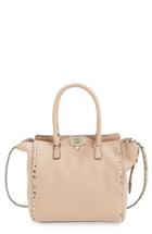 Valentino 'rockstud Double Handle' Leather Tote - Beige