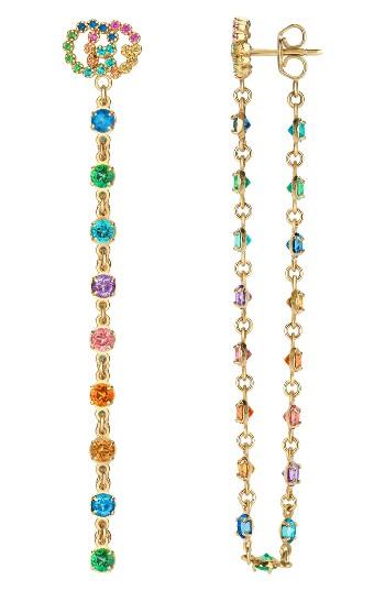 Women's Gucci Double-g Multistone Chain Stud Earrings