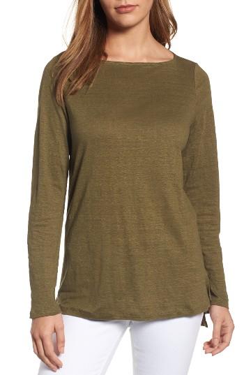 Women's Eileen Fisher Organic Linen Bateau Neck Sweater, Size - Green