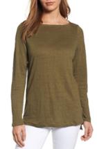 Women's Eileen Fisher Organic Linen Bateau Neck Sweater, Size - Green