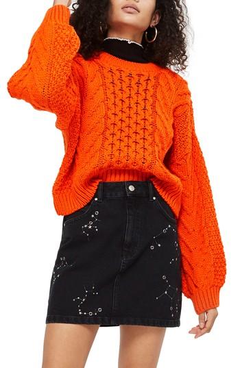 Women's Topshop Crop Cable Sweater Us (fits Like 0) - Orange