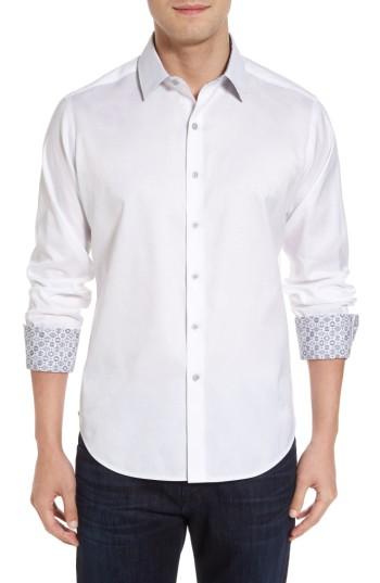 Men's Robert Graham Haystack Regular Fit Jacquard Sport Shirt - White