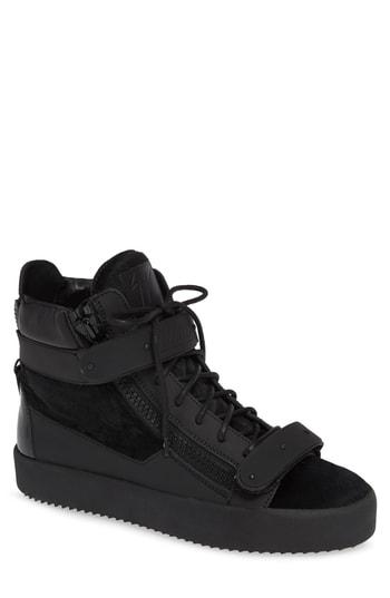 Men's Giuseppe Zanotti Genuine Calf Hair High Top Sneaker Us / 40eu - Black