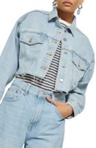 Women's Topshop Bleached Cutoff Denim Jacket Us (fits Like 0-2) - Blue