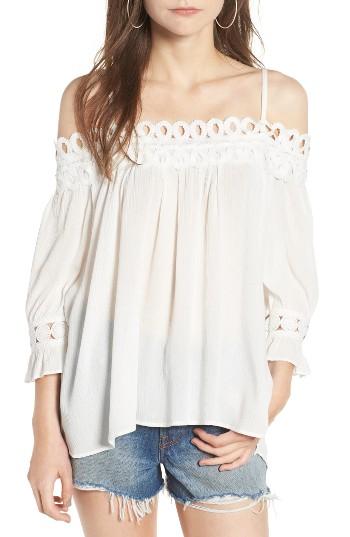 Women's Moon River Lace Trim Cold Shoulder Top