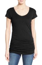 Women's Caslon Shirred V-neck Tee, Size P - Black