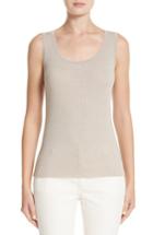 Women's Lafayette 148 New York Metallic Trim Modern Ribbed Tank - Beige