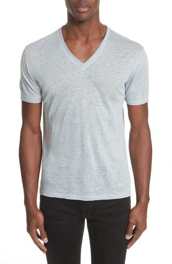 Men's John Varvatos Collection Linen V-neck T-shirt - Blue
