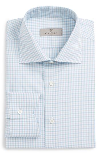 Men's Canali Regular Fit Check Dress Shirt - Blue/green