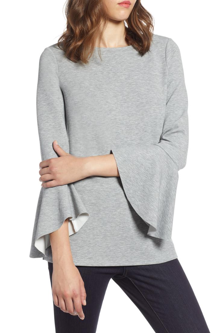 Petite Women's Halogen Flare Sleeve Knit Top P - Grey