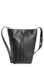 Kara Pebbled Leather Panel Pail Convertible Leather Bucket Bag - Black