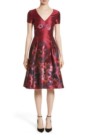 Women's Carolina Herrera Floral Silk Brocade Fit & Flare Dress - Red