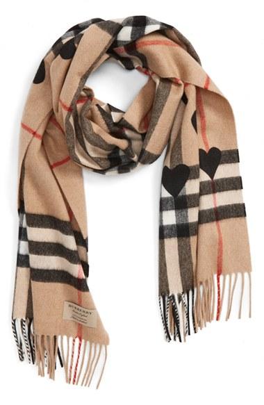 Women's Burberry Heart & Giant Check Fringed Cashmere Scarf