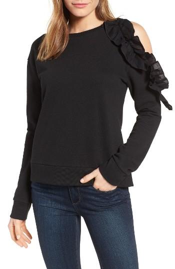 Women's Halogen Ruffled Cold Shoulder Sweatshirt