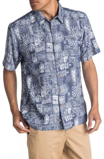 Men's Quiksilver Waterman Collection Tikitaka Camp Shirt - Blue