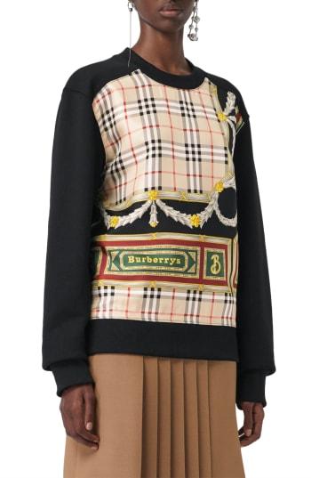 Women's Burberry Glenmore Archive Scarf Print Panel Sweatshirt - Black