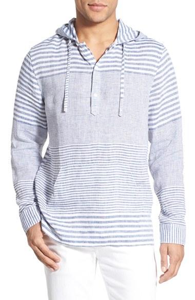 Men's 1901 'holden' Stripe Linen Hooded Henley