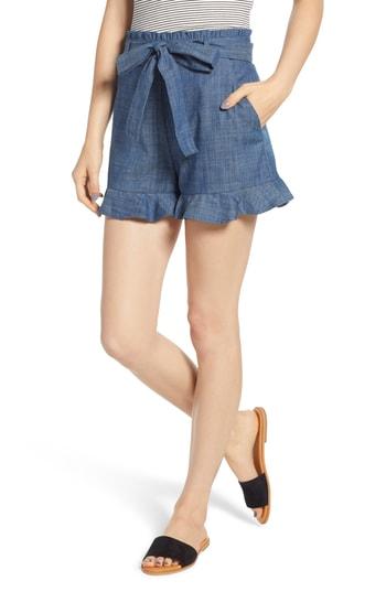Women's Bp. Tie Waist Chambray Shorts, Size - Blue
