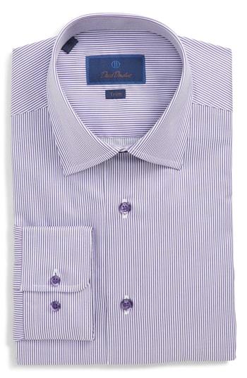 Men's David Donahue Trim Fit Stripe Dress Shirt .5 - 32/33 - Purple