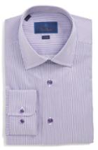 Men's David Donahue Trim Fit Stripe Dress Shirt .5 - 32/33 - Purple