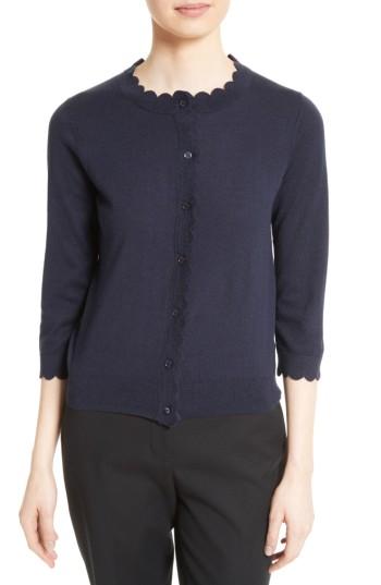 Women's Kate Spade New York Scallop Silk Blend Cardigan - Blue