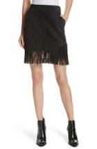 Women's Frame Fringe Hem Leather Skirt - Black
