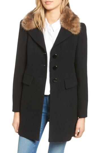 Women's Kate Spade New York Peacoat With Faux Fur Trim - Black